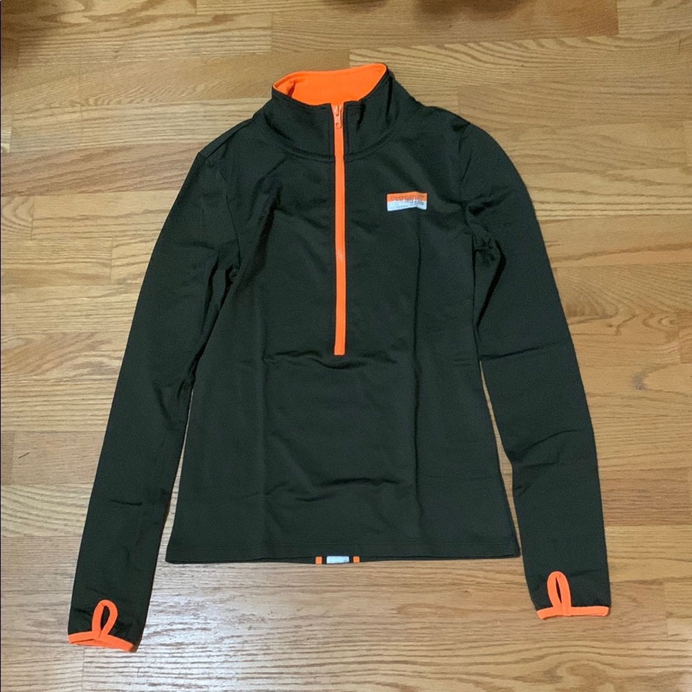 Dark Green Pullover with Orange Accents
